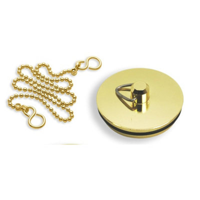 Sisi UK Brass Sink Plug 37mm With 12 Inch Chain & S Hook Polished Basin Plug Stopper Accessory For 1.5 Inch Sinks from B&Q