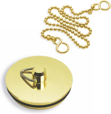 Sisi UK Brass Bath Plug 45mm With 18 Inch Chain & S Hook 1.75 Inch Polished Brassed Plug Stopper For Bath Basin Or Shower from B&Q