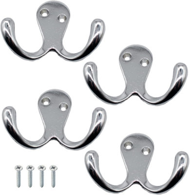 Sisi UK Chrome Double Prong Robe Hooks Pack Of 4 Wall Mounted Coat Hat Towel Door Hangers Metal Polished Chrome 50mm X 78mm from B&Q