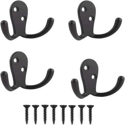 Sisi UK Black Double Prong Robe Hooks Pack Of 4 Wall Mounted Coat Hat Towel Door Hangers Metal Matte Finish 50mm X 78mm from B&Q