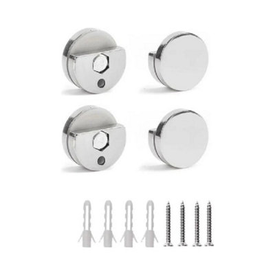 B&Q -  Mirror Clips 4 Pack Silver Half-Disk Zinc Alloy Mirror Holders With Screws & Plugs For 3 To 5mm Frameless Glass & Mirrors