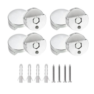 B&Q -  Mirror Clips 8 Pack Frameless Mirror Holders Half-Disk Zinc Alloy Silver Clamps With Screws & Plugs For 3 To 5mm Glass