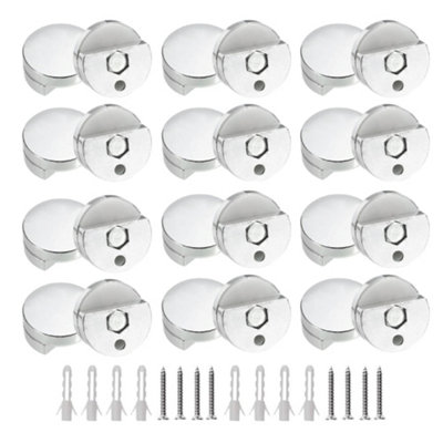 B&Q -  Mirror Clips 24 Pack Trade Pack Silver Half-Disk Zinc Alloy Mirror Holders With Screws & Plugs For 3 To 5mm Frameless Glass