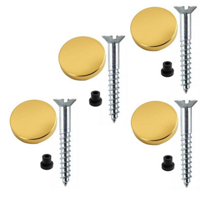 Sisi UK Zinc Mirror Screws 32mm Pack Of 4 With Rubber Washers And 13mm Polished Brass Flat Screw Caps For Cabinets And Mirrors from B&Q