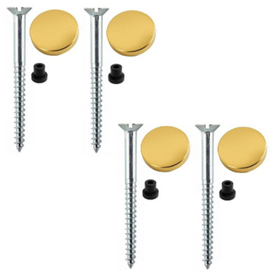 Sisi UK 50mm Zinc Mirror Screws Pack Of 4 With Rubber Washers And 13mm Polished Brass Flat Heavy Duty Screw Caps from B&Q
