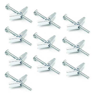 Sisi UK Wing Toggle Fixings M5 X 50mm With Machine Screws Plasterboard Hollow Wall Cavity Spring Toggle Bolts Bzp (Pack Of 10) from B&Q