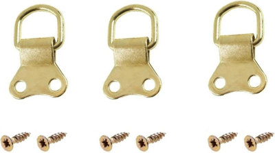 Sisi UK Brass D Ring Picture Hangers With Screws Heavy Duty Frame & Mirror Hooks 2 Hole Wall Bracket For Picture Hanging (Pack Of 10) from B&Q