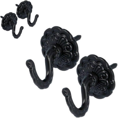 Sisi UK Black Curtain Tie Back Hooks Matte Black U Shaped Rosette Hooks For Curtain Holdbacks Tassels Coats And Towels (Pack Of 2) from B&Q