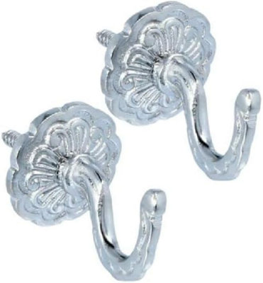 Sisi UK Chrome Curtain Tie Back Hooks Polished Chrome U Shaped Rosette Hooks For Curtain Holdbacks Tassels And Coats (Pack Of 2) from B&Q