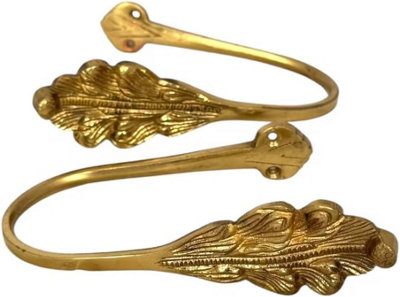 Sisi UK Pair Of Vintage Brass Curtain Tie Backs Feather Leaf Design Decorative Drapery Holdback Hooks from B&Q