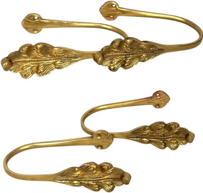 Sisi UK Set Of 4 Vintage Brass Curtain Tie Backs Decorative Feather Leaf Drapery Holdbacks For Home Windows from B&Q