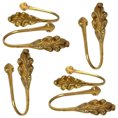 Sisi UK Set Of 6 Vintage Brass Curtain Tie Backs Feather Leaf Decorative Drapery Holdbacks For Multi Room Use from B&Q