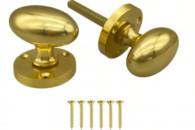 Sisi UK Solid Brass Victorian Style Oval Mortice Door Knob Set 65mm Pair Traditional Antique Polished Brass Internal And External Doors from B&Q