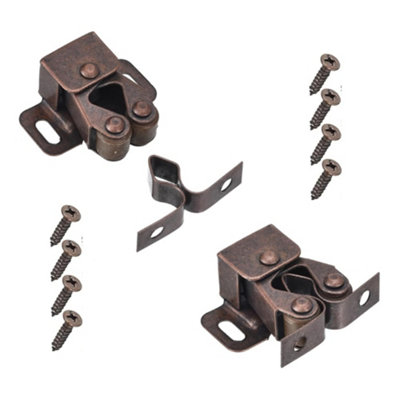 B&Q -  Double Roller Cabinet Catch Bronze Cupboard Door Latch With Screws Pack Of 2