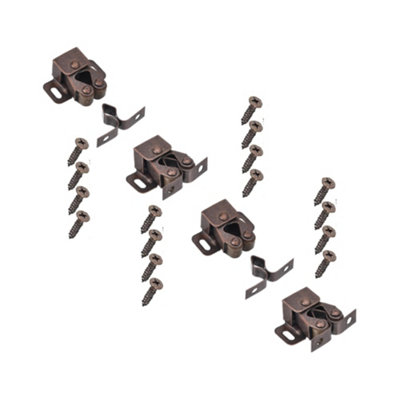 B&Q -  Double Roller Cabinet Catch Bronze Cupboard Door Latch With Screws Pack Of 4