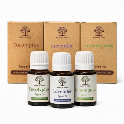 SECRET OF VEDAS Premium Diffuser Oil Set Lavender Lemongrass Eucalyptus 3 X 10Ml Home Fragrance from B&Q