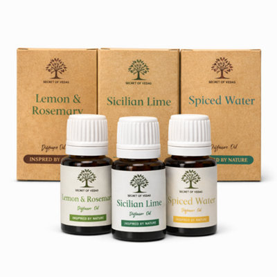 SECRET OF VEDAS Premium Lemon And Rosemary Sicilian Lime Spiced Water Diffuser Oil Set 3 X 10Ml from B&Q