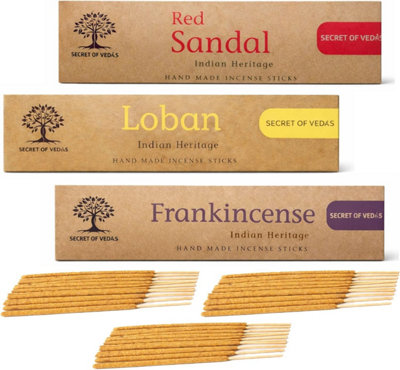 SECRET OF VEDAS Incense Sticks Set 20G X 3 Packs Frankincense Loban Red Sandalwood Agarbatti Hand Rolled For Meditation Yoga Prayer Home Fragrance from B&Q