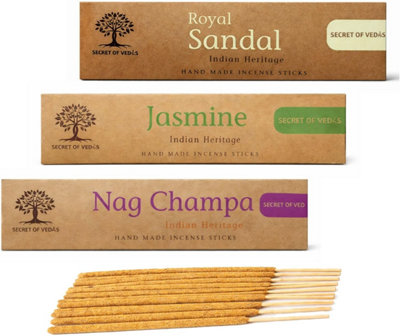 SECRET OF VEDAS Incense Sticks Set 20G X 3 Nag Champa Jasmine Sandalwood Masala Agarbatti For Meditation Yoga Home Fragrance from B&Q
