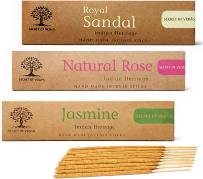 SECRET OF VEDAS Incense Sticks Set 20G X 3 Packs Jasmine Rose Sandalwood Hand Rolled Masala Agarbatti For Meditation Yoga Prayer Home Fragrance from B&Q