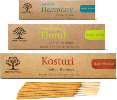SECRET OF VEDAS Incense Sticks Set 20G X 3 Vrindavan Floral Spiritual Harmony Kasturi Musk Masala Agarbatti For Meditation Yoga Home from B&Q