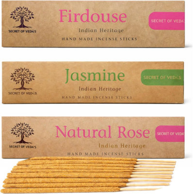 SECRET OF VEDAS Incense Sticks Set 20G X 3 Packs Rose Jasmine Firdouse Hand Rolled Masala Agarbatti For Meditation Yoga Prayer Home Fragrance from B&Q