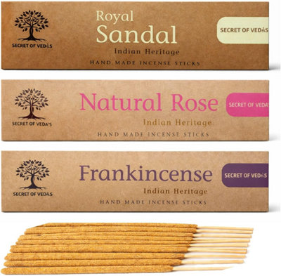 SECRET OF VEDAS Incense Sticks Set 20G X 3 Packs Frankincense Rose Sandalwood Masala Agarbatti For Meditation Yoga Home Fragrance from B&Q