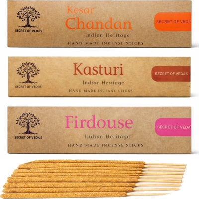 SECRET OF VEDAS Incense Sticks Set 20G X 3 Firdouse Kasturi Musk Kesar Chandan Masala Agarbatti For Meditation Yoga Home Fragrance from B&Q