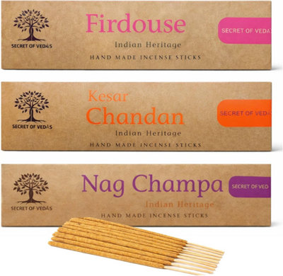 SECRET OF VEDAS Incense Sticks Set 20G X 3 Nag Champa Kesar Chandan Firdouse Masala Agarbatti For Meditation Yoga Home Fragrance from B&Q