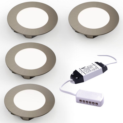 Unknown FittingscoNebbia Recessed Diffused Led Undercabinet LightBrushed Nickel 65mm 1.8W 12V4 Light Kit & DriverNatural White from B&Q