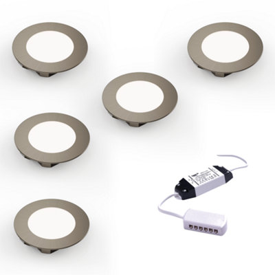 Unknown FittingscoNebbia Recessed Diffused Led Undercabinet LightBrushed Nickel 65mm 1.8W 12V5 Light Kit & DriverNatural White