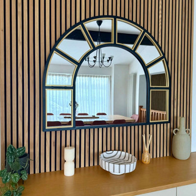 Jōbū Jobu HomeMioBlack & Gold Metal Arched Window Mirror95Cm X 120Cm from B&Q