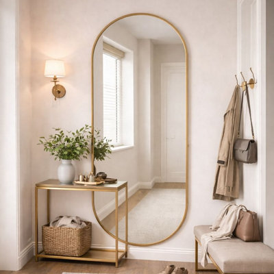 Jōbū Gold Jobu Home - Emi, Full Length Metal Runway Oval Mirror - 180Cm X 80Cm Extra Large B&Q