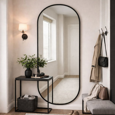 B&Q - Jōbū Jobu HomeEmiLarge Full Length Black Metal Runway Oval Mirror180Cm X 80Cm