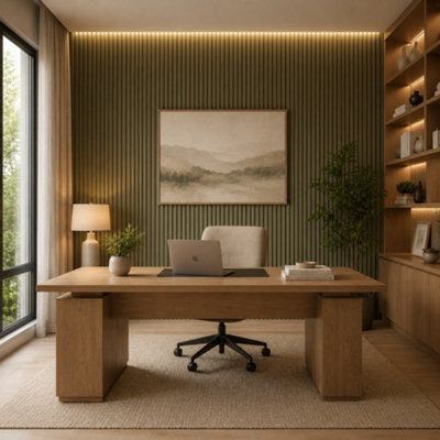 B&Q - Jōbū Jobu Acoustic Wall Panels In Vintage Sage Green With Black Backing 240Cm X 60Cm