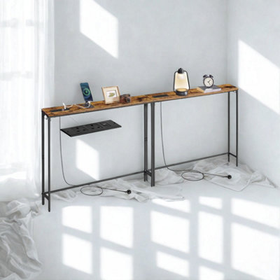 FURNOLD Set Of 2 Industrial Console Table With Charging Station Rustic Brown from B&Q