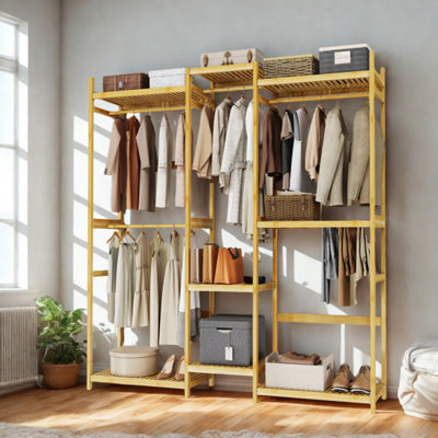 FURNOLD Large Wooden Clothes Rack Open Wardrobe With Storage Shelves from B&Q