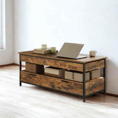  - Industrial Lift Top Coffee Table With Drawers Rustic Brown