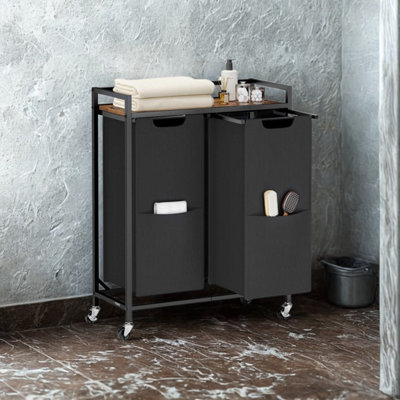Pirlo Plush Unisex Brown Industrial Double Laundry Basket With Shelf In Small - Image 3
