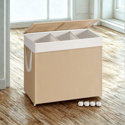 FURNOLD 140L Triple Laundry Basket With Lid And Removable Lining from B&Q