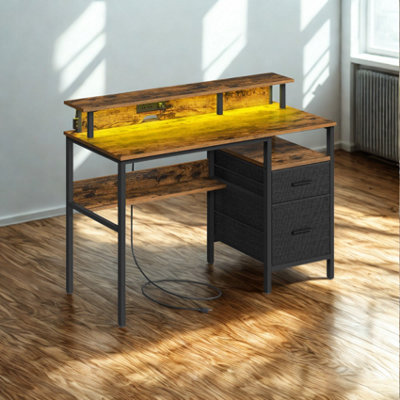 FURNOLD Industrial 120Cm Computer Desk With Usb Outlets And Led Lights from B&Q