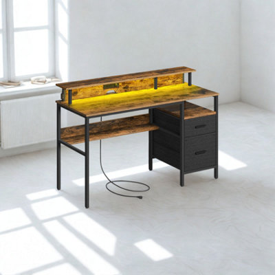 FURNOLD Industrial 135Cm Computer Desk With Usb Outlets And Led Lights from B&Q