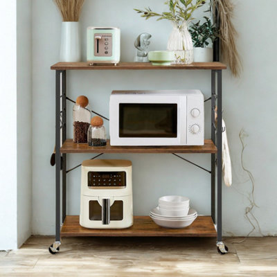 B&Q -  Rolling Kitchen Serving Trolley With Wheels Rustic Brown