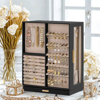 FURNOLD Large Jewellery Organiser Box With Storage Drawers Black from B&Q
