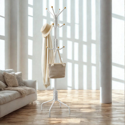  - Metal Hallway Coat Rack Stand With 12 Hooks White