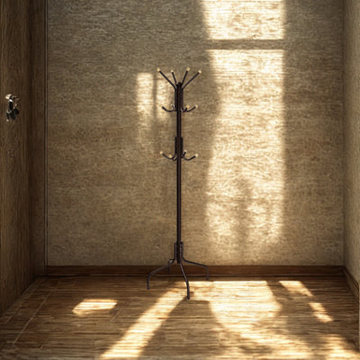  - Metal Hallway Coat Rack Stand With 12 Hooks Brown