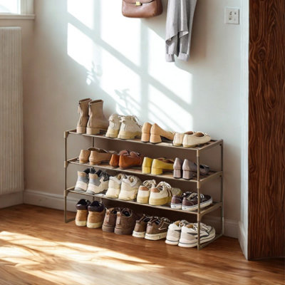 FURNOLD 3 Tier Metal Shoe Rack With Open Shelves Walnut from B&Q