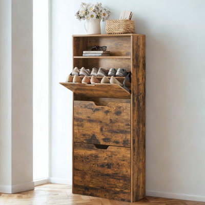 FURNOLD 3 Drawer Shoe Storage Cabinet With Shelf Rustic Brown from B&Q