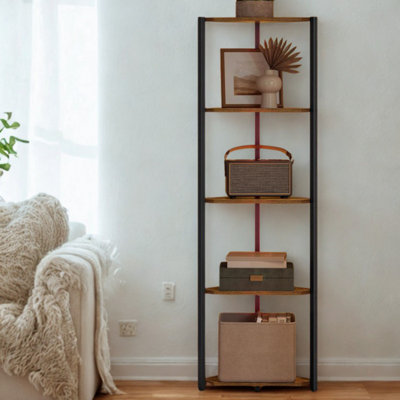 FURNOLD Industrial Free-Standing 5 Tier Corner Shelf With Leds Rustic Brown from B&Q