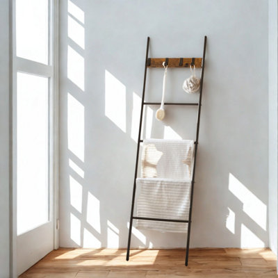FURNOLD Towel Blanket Ladder Shelf Rack With Hooks from B&Q